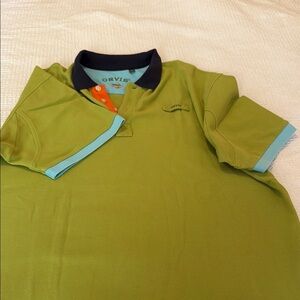 Orvis Green and Blue Polo Shirt with Blue Collar
